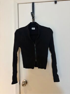 Cotton On Black Ribbed Zip-Front Cardigan